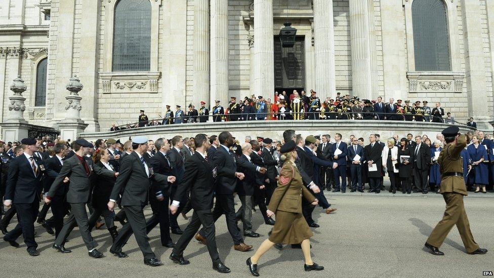 Service personnel marching past St Paul's