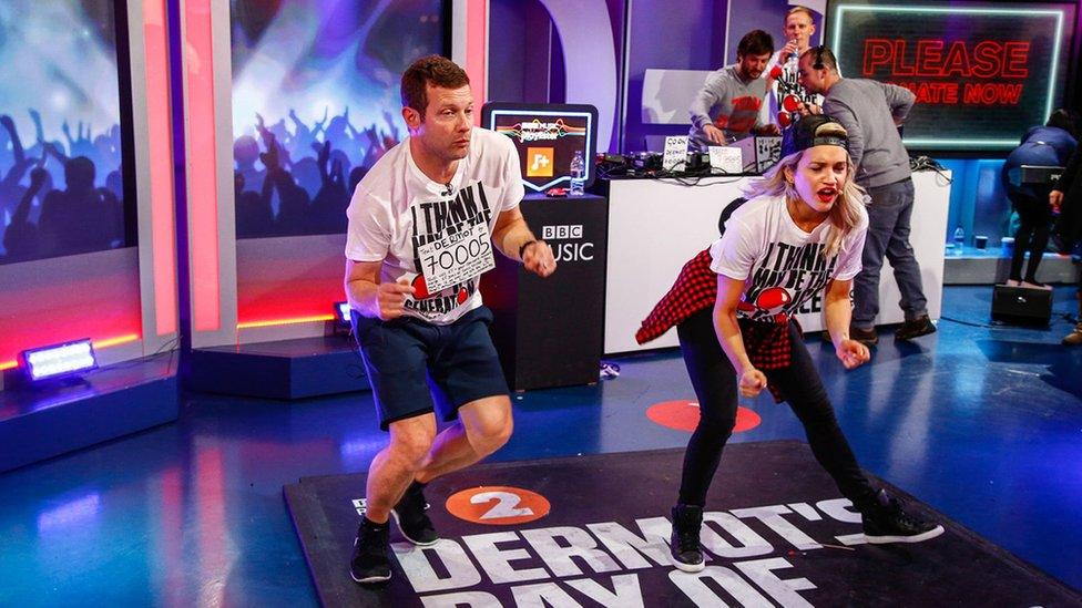 Dermot O'Leary and Rita Ora dancing