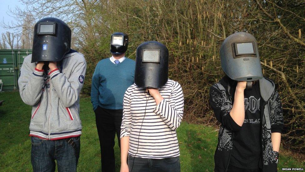 Students at Nailsea School, Bristol, England, watching the eclipse