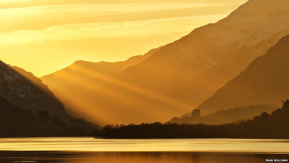 Sunrise over Dolbadarn castle, taken from Brynrefail Bridge, Iwan Williams from Llanrug