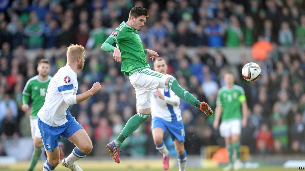 Kyle Lafferty kicking the ball.