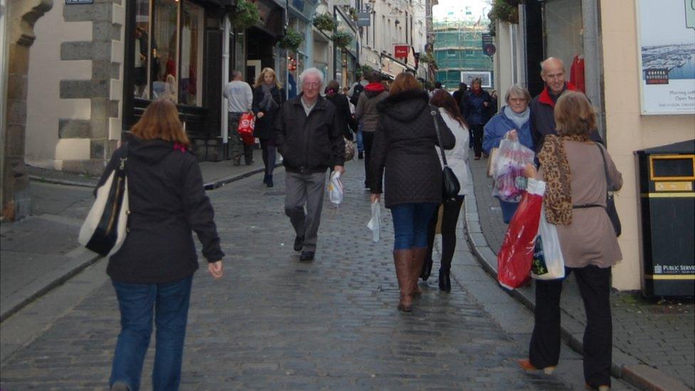 People walking in the High Street, St Peter Port, Guernsey