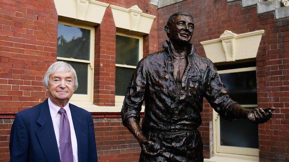 Richie Benaud and his statue at the Sydney Cricket Ground