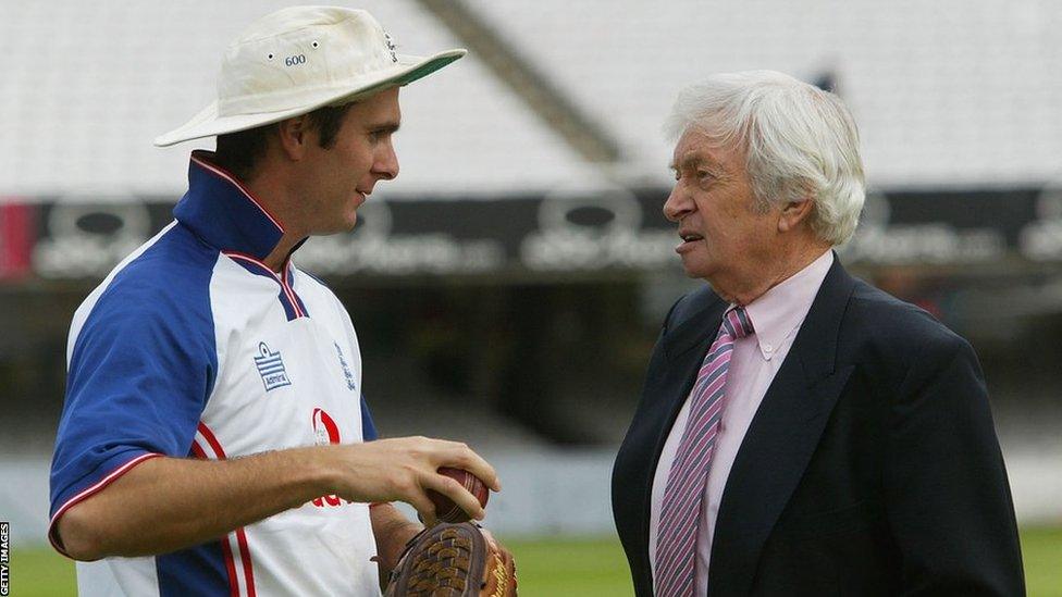 Richie Benaud and 2005 Ashes England captain Michael Vaughan