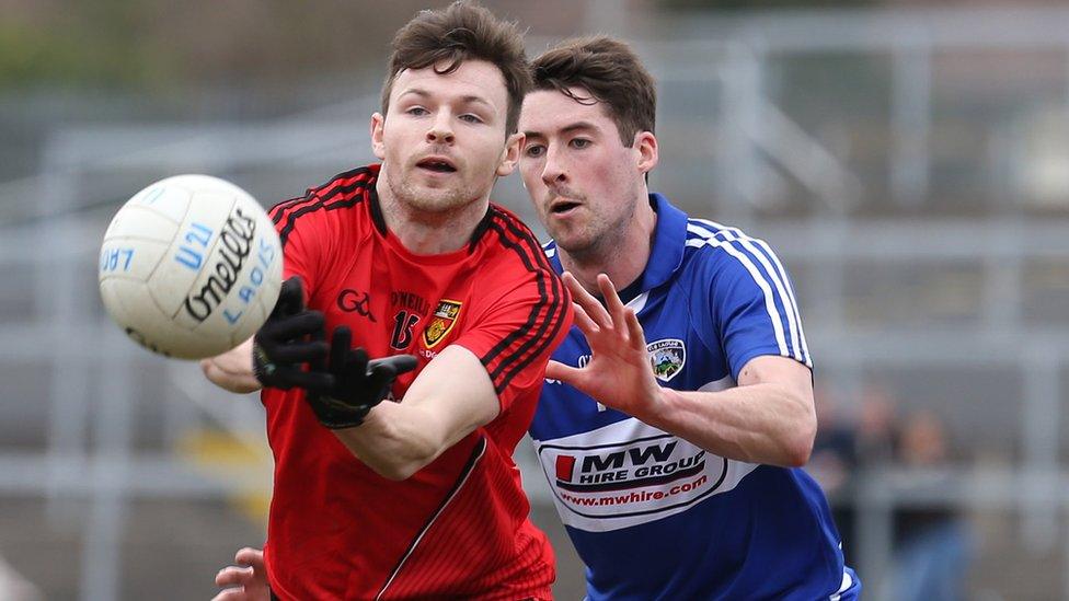 Donal O'Hare of Down in action during the 3-12 to 1-15 Division Two victory over Laois in Newry