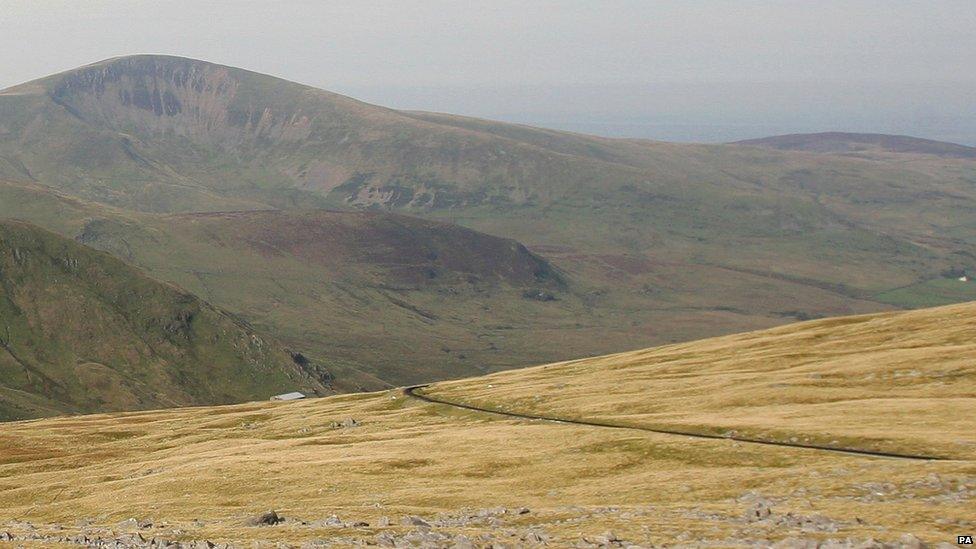 Rail line cutting through Snowdonia