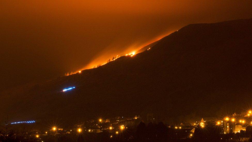 Grass fires above Pentre in the Rhondda Valley