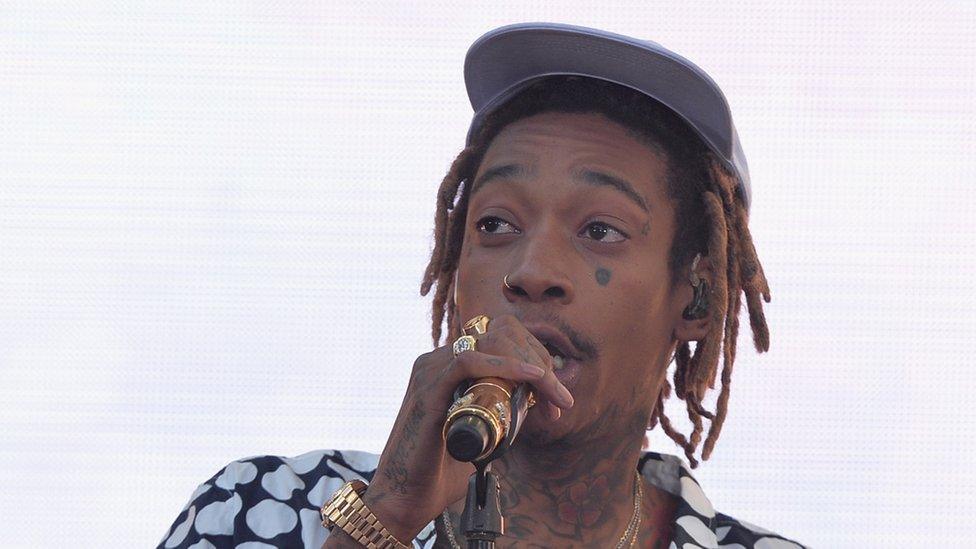 Wiz Khalifa performing at the Fast and Furious 7 launch