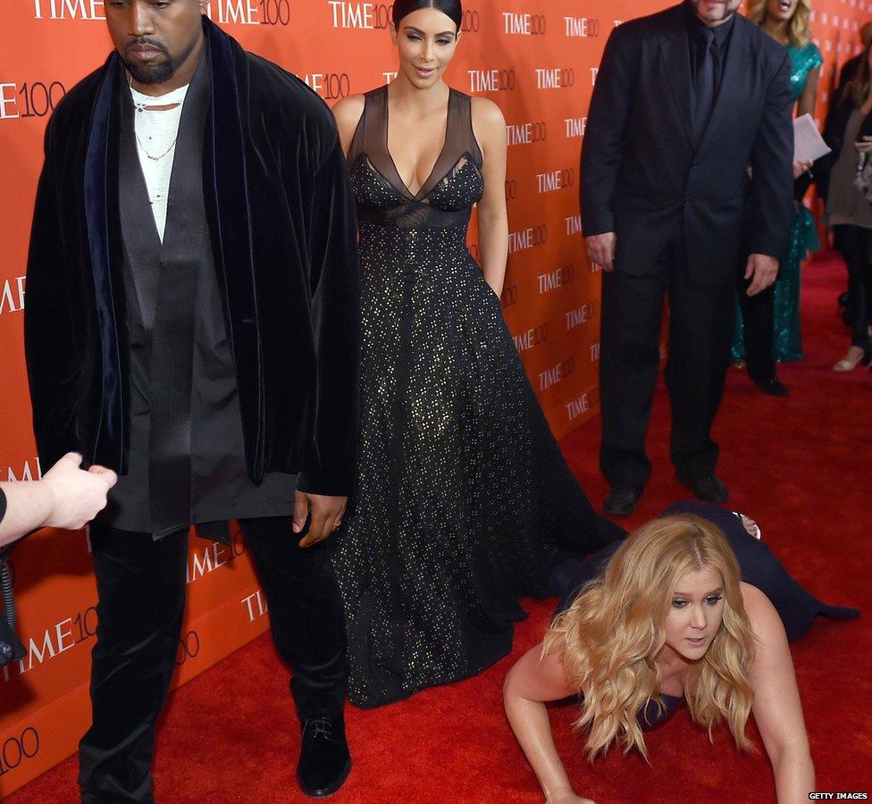 Comedian Amy Schumer and Kim Kardashian and Kanye West