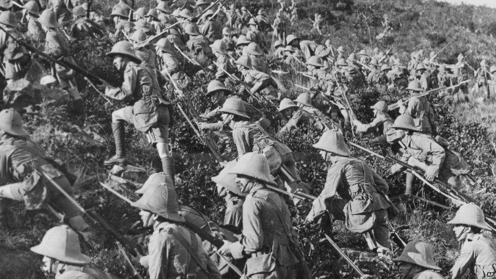 Soldiers line up ahead of an attack