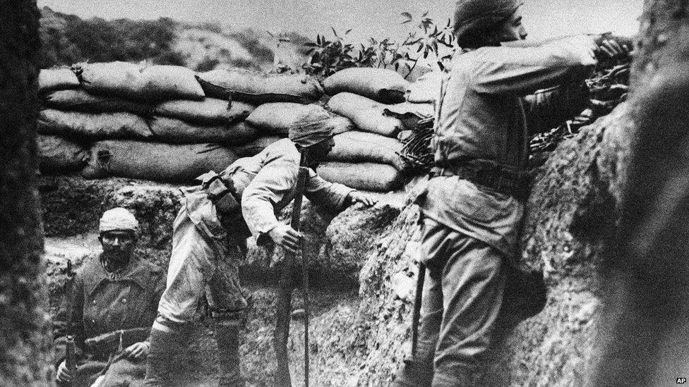 Ottoman soldiers in their trench