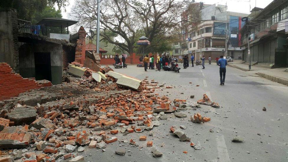 A damaged building in Nepal's capital city Kathmandu.