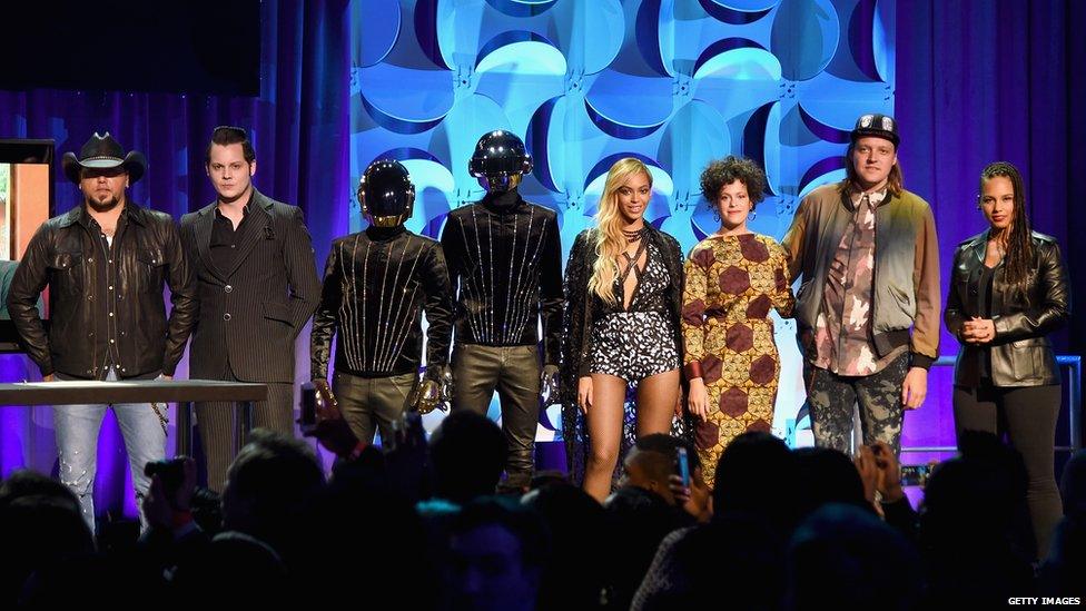 Jason Aldean, Jack White, Daft Punk, Beyonce, Regine Chassagne, Win Butler, and Alicia Keys