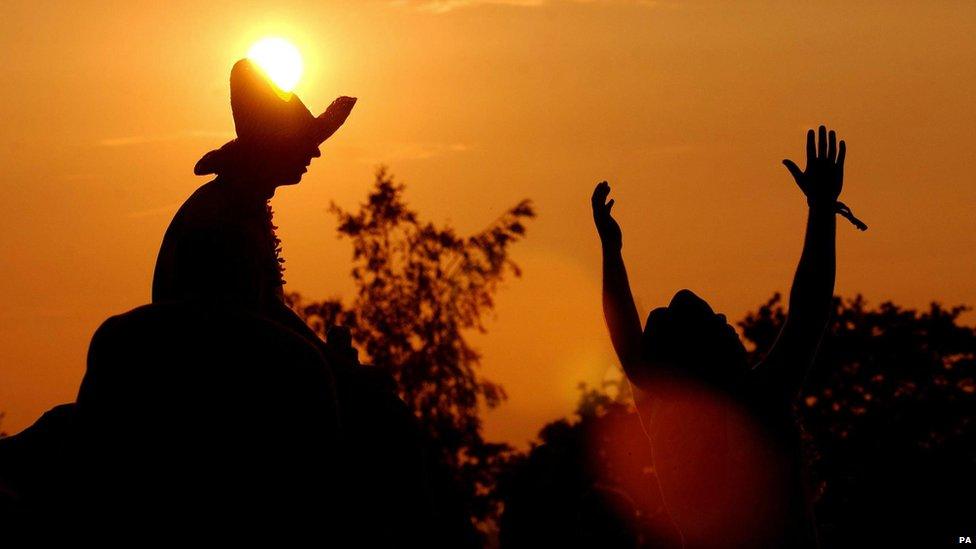 People in silhouette against the setting sun