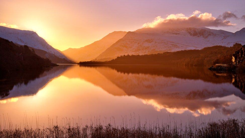 Sunrise over Snowdon and Llyn Padarn taken by Iwan Williams from Llanrug