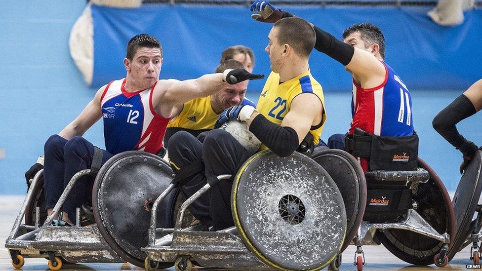 GB wheelchair rugby in action