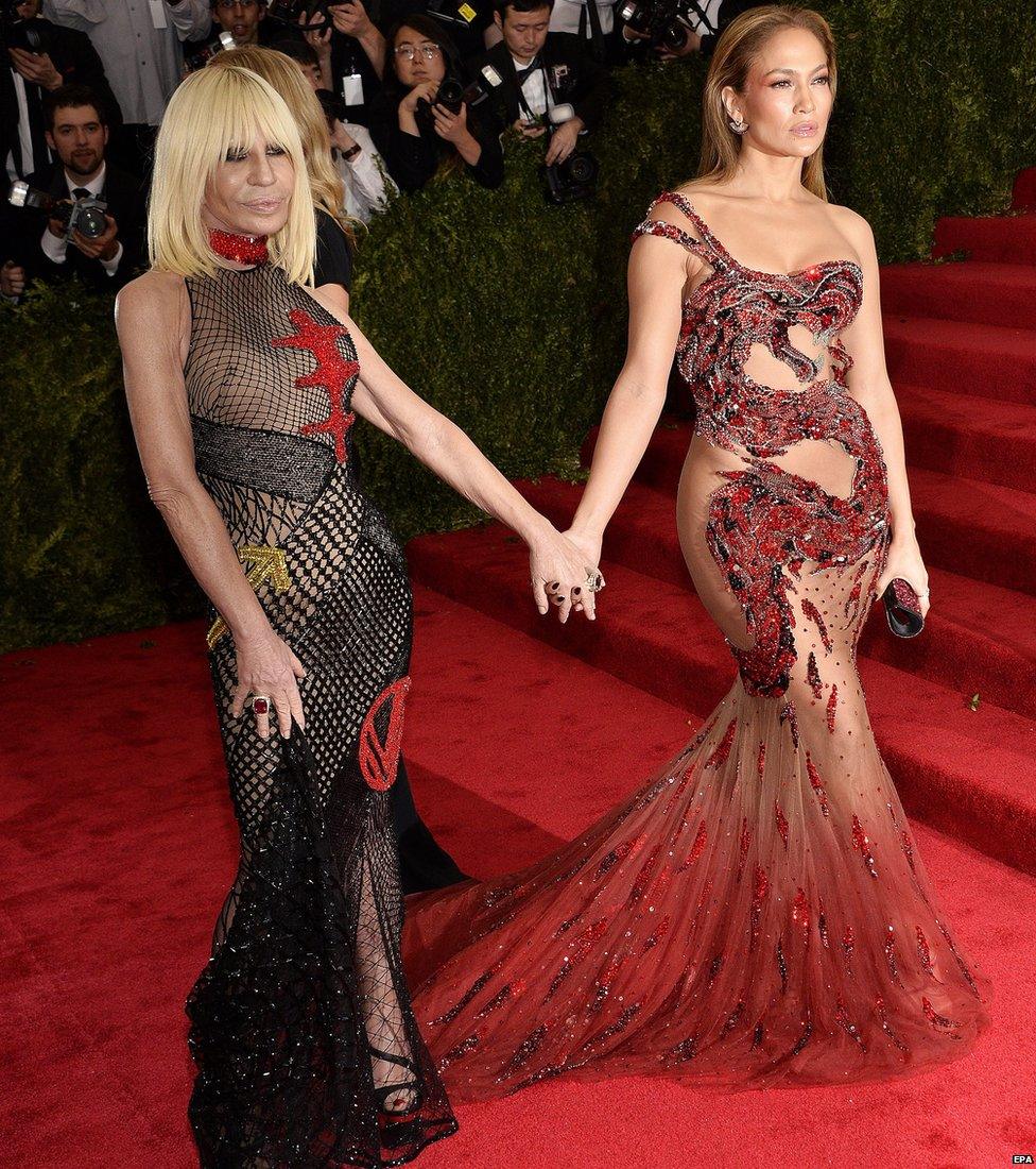 Donatella Versace and Jennifer Lopez