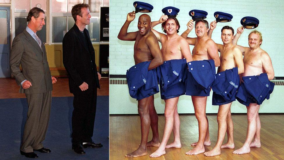Prince Charles, Hugo Speer and five celebrity chefs re-enact a scene from The Full Monty