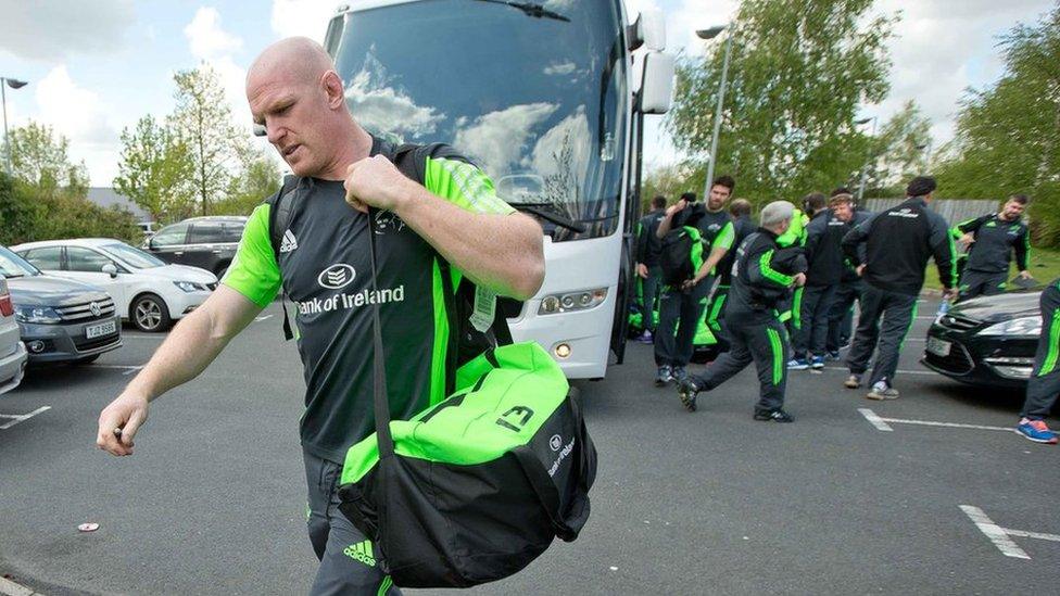 Ireland captain Paul O'Connell arrives with the Munster team at Kingspan Stadium