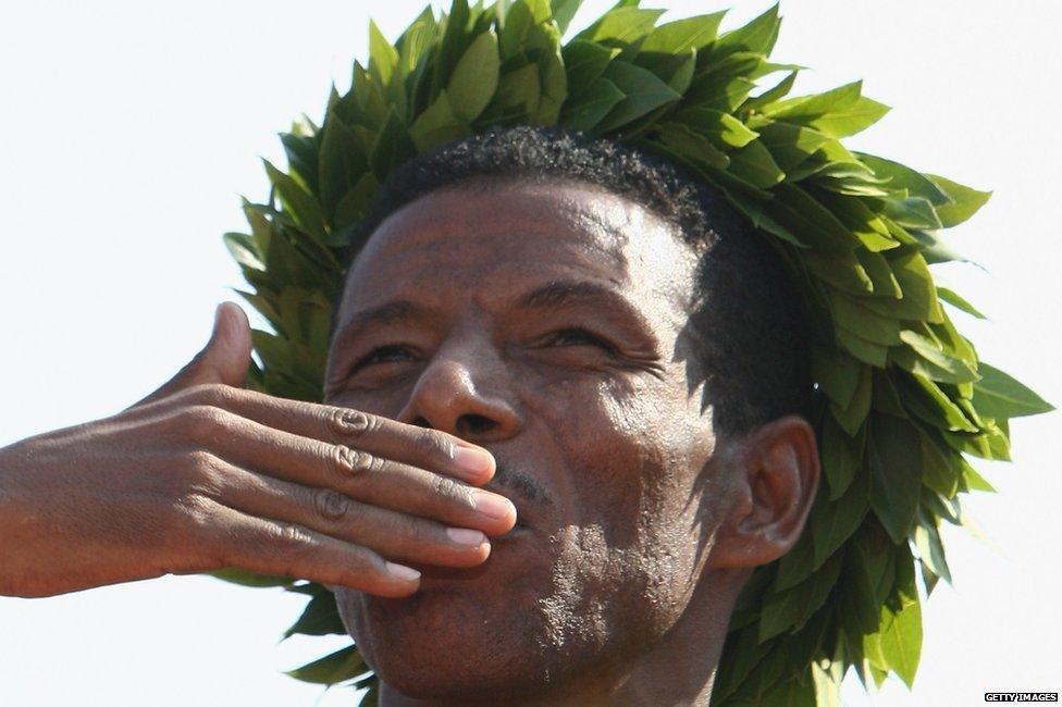 BERLIN - SEPTEMBER 20: Haile Gebrselassie celebrates after winning the 36th Berlin Marathon on September 20, 2009 in Berlin, Germany. (