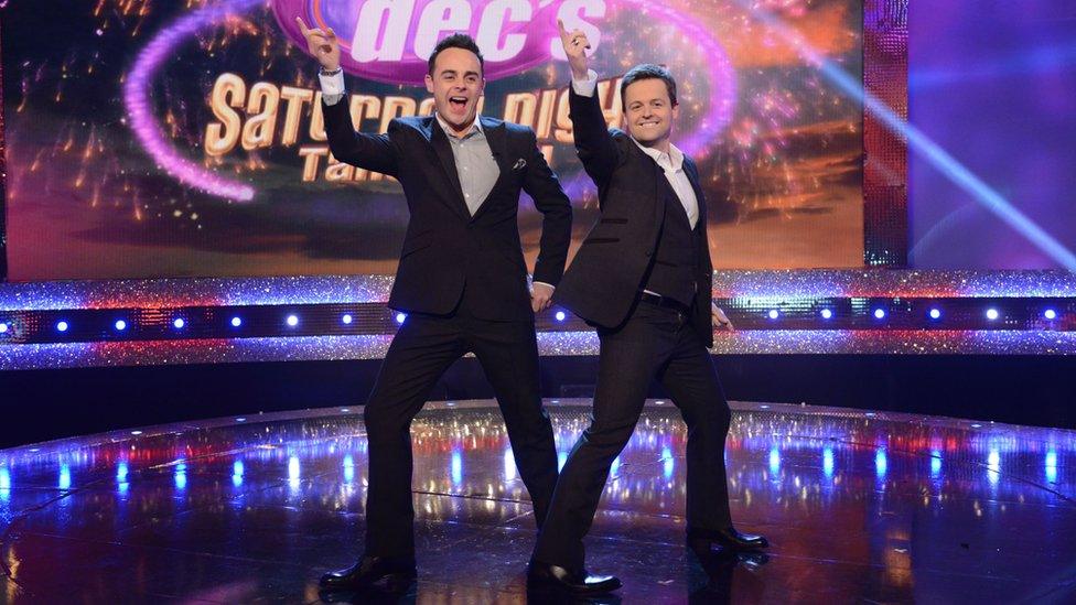 Ant and Dec dancing on set of ITV's Saturday Night Takeaway in 2015