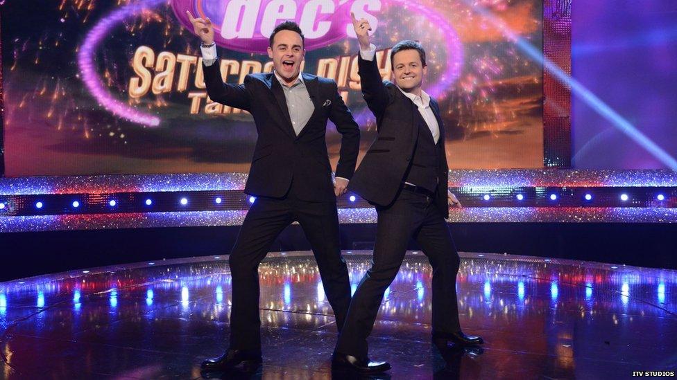 Ant and Dec dancing on set of ITV's Saturday Night Takeaway in 2015