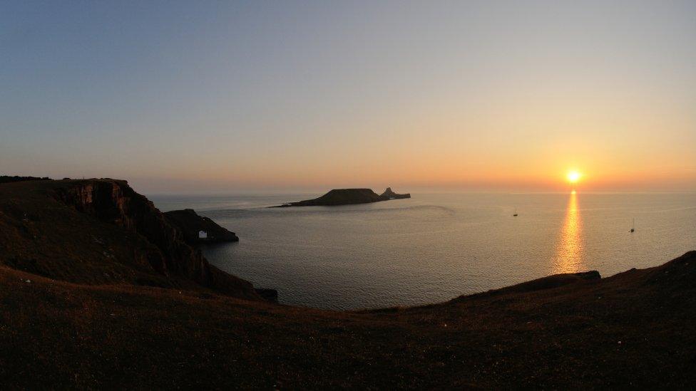 A photograph I took of the sunset at Rhosilli, Gower with Worms Head