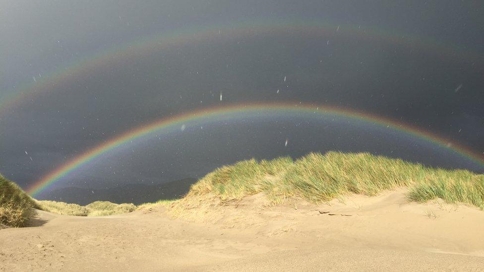 Neil Colman from Glan conwy, snapped this double rainbow over the sand dunes as he was leaving the beach at Harlech