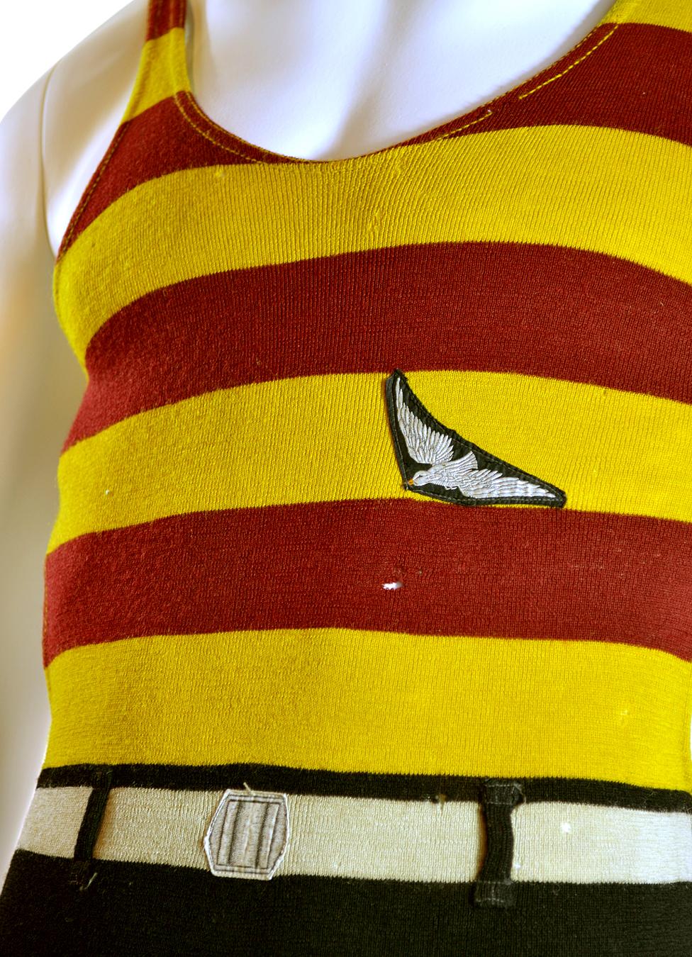 Men's striped cut-away 'speed suit', 1930s (detail)