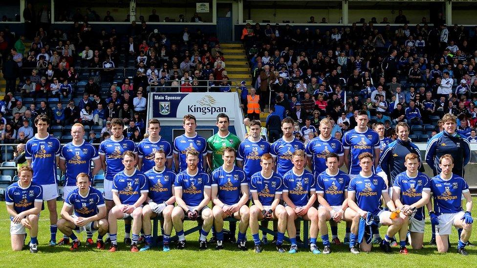 The members of the Cavan panel pose for their pre-match photograph before the Ulster Championship match against Monaghan