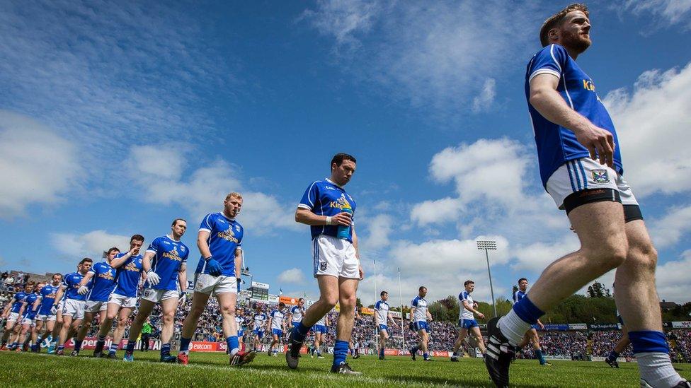 The Cavan and Monaghan teams on their pre-match parade before the Ulster Championship quarter-final