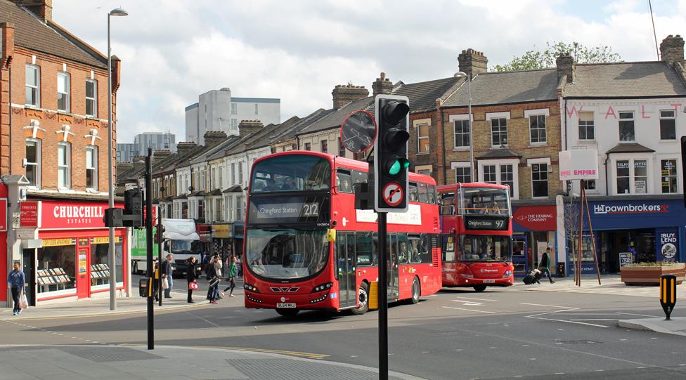 A 212 bus - not the one in the accident - turns corner