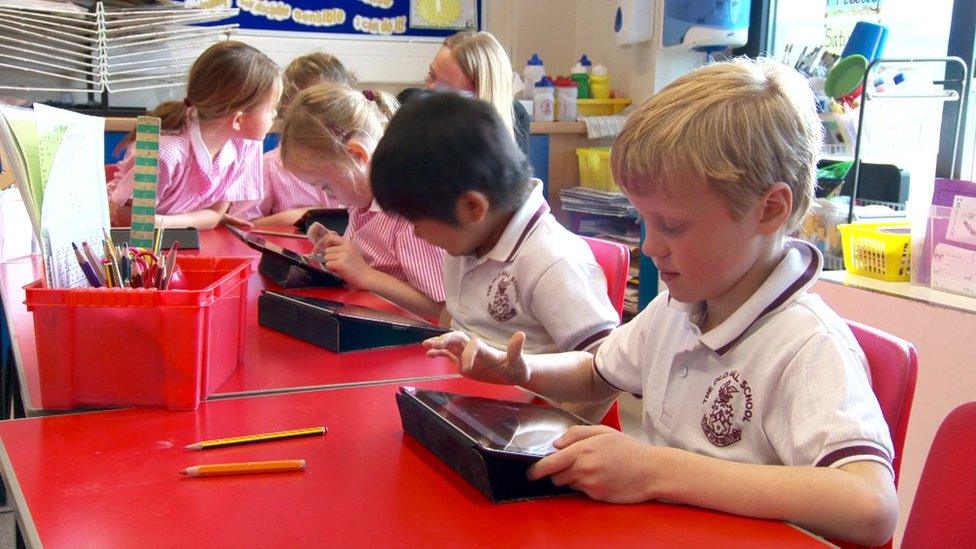 Children playing with their tablets