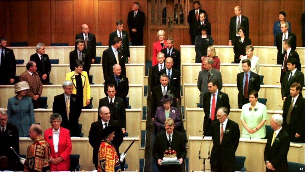 The Queen attends the official state opening of the Scottish Parliament in 1999