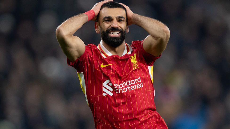 Mohamed Salah with his hands on his head