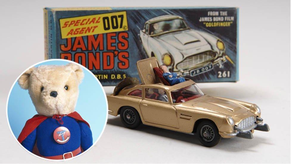 Superted toy (inset) and the famous corgi James Bond DB5 car