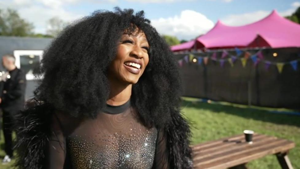 Beverley Knight being interviewed at Godiva Festival