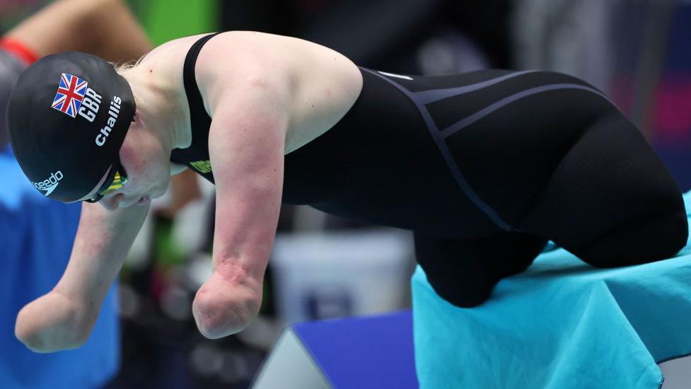 Para-swimmer Ellie Challis gets ready to compete