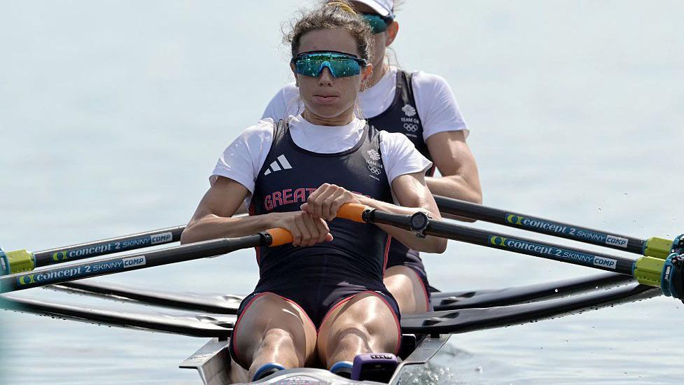 Olympic champion rower Imogen Grant in her boat on her way to winning a gold medal