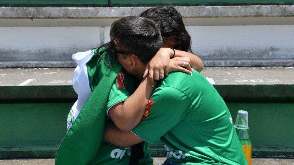 Fans mourn the Chapecoense players that died in Monday's plane crash