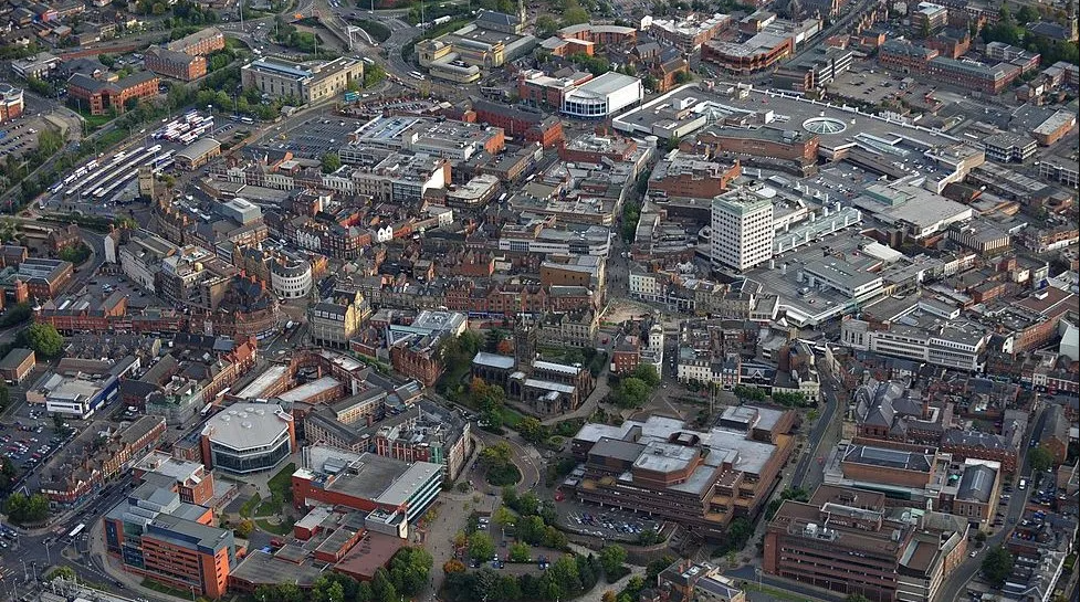 Aerial view of the city of Wolverhampton