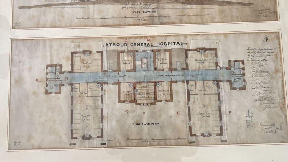 An old floor plan of the first floor of the hospital site.