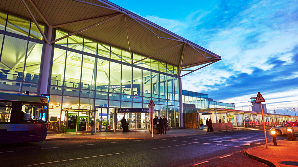 The arrivals entrance of Bristol Airport which includes the walkway from the drop-off car park, where charges will rise