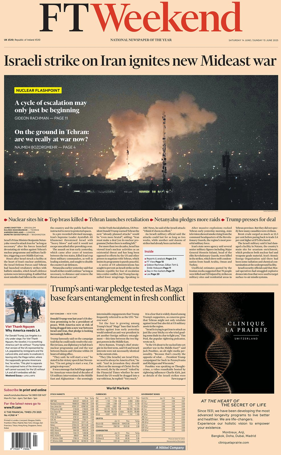 The front page of the FT Weekend