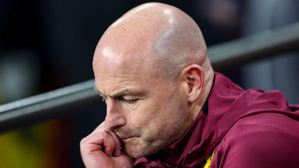 A pensive England interim manager Lee Carsley during the Wembley defeat against Greece