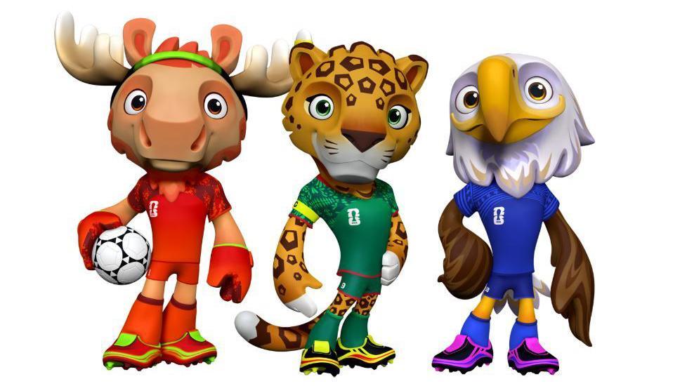 Maple the Moose (Canada), Zayu the Jaguar (Mexico) and Clutch the Bald Eagle (USA).