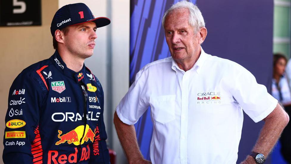 Max Verstappen, left, and Dr Helmut Marko