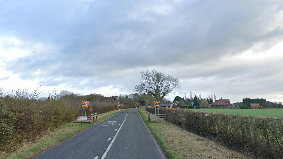 The B645 by Hargrave village in Northamptonshire