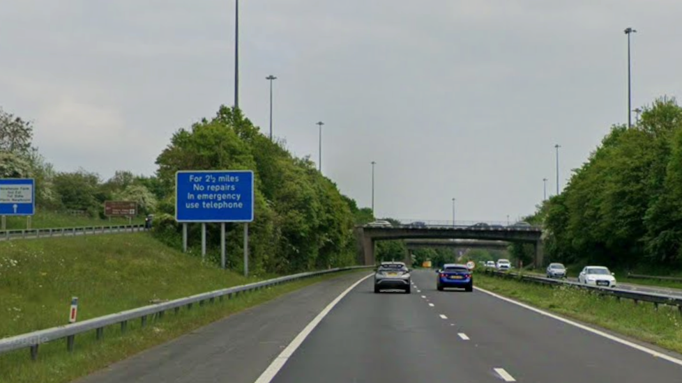 M48, looking towards junction two and a flyover above the carriageway