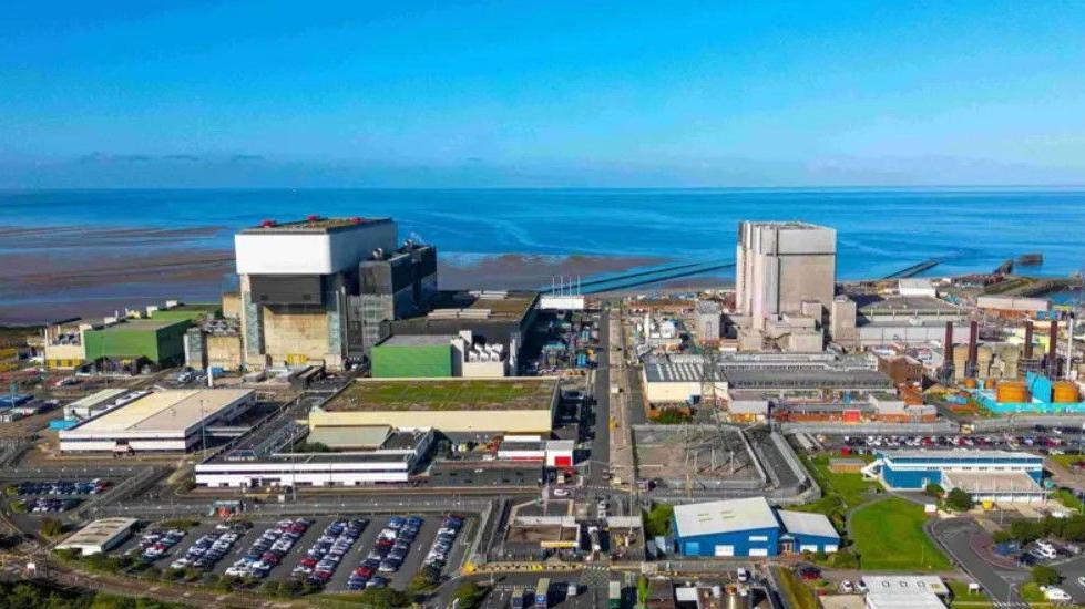 Aerial view of Heysham 1 with blue sea in the background